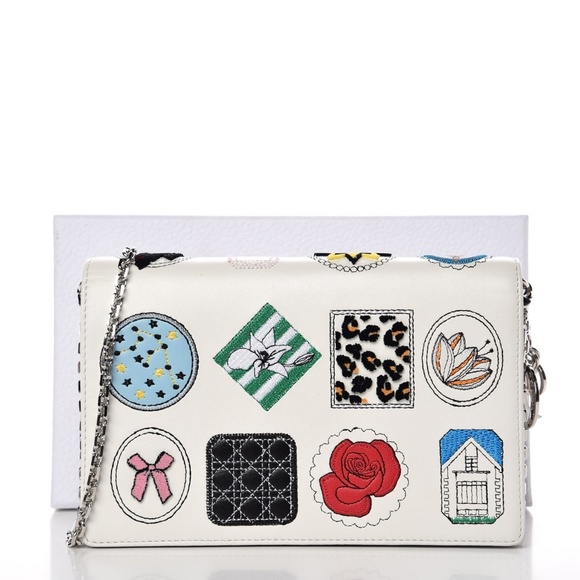 CHRISTIAN DIOR Calfskin Badges Chain White - Picture 2 of 8